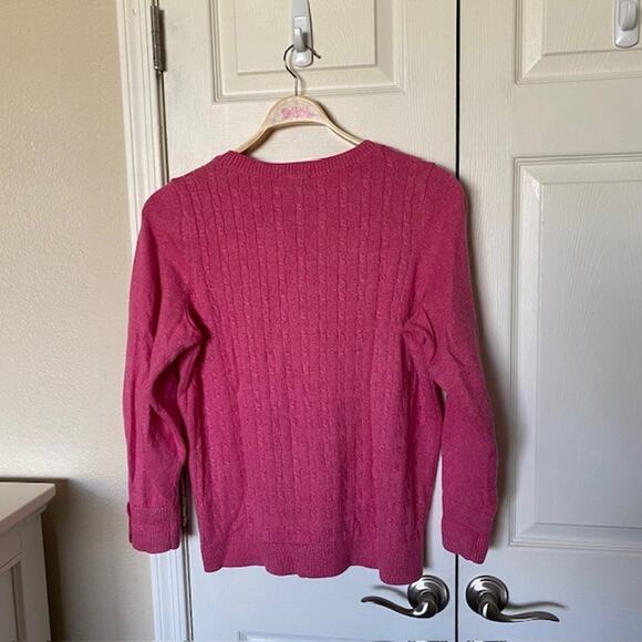 Talbots Crew Neck Cable Knit Pullover Sweater Pink 3-Button Cuff Women's Plus 1X - Picture 2 of 8
